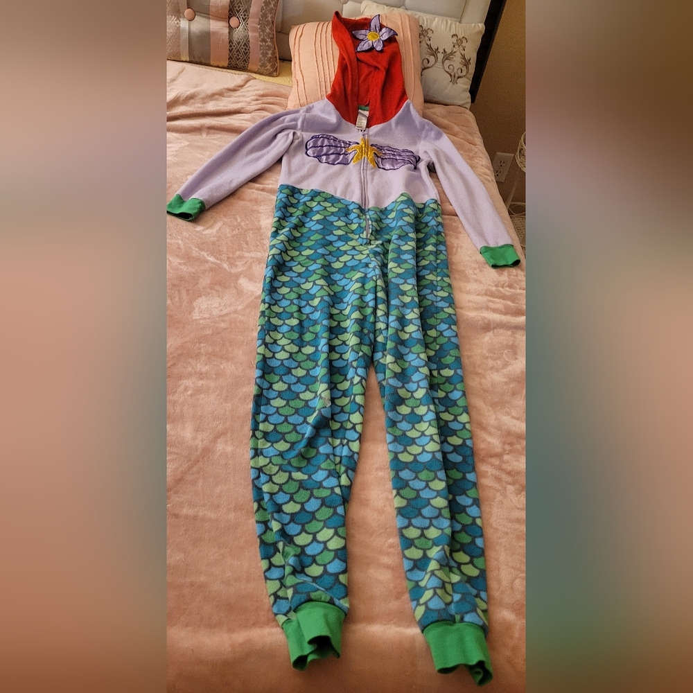 Disney The Little Mermaid Footless ZipUp Hoodie Onesie Size S
